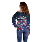 Australian National Flag Day Off Shoulder Sweater Kangaroo Mascot and Country Map