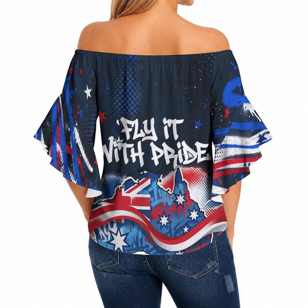 Australian National Flag Day Off Shoulder Wrap Waist Top Kangaroo Mascot and Country Map