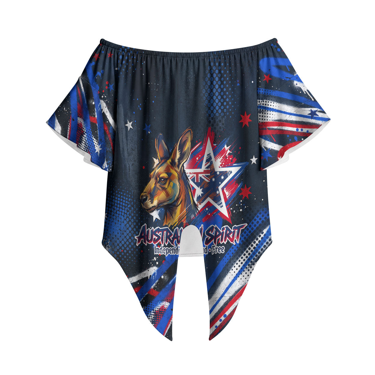 Australian National Flag Day Off Shoulder Wrap Waist Top Kangaroo Mascot and Country Map