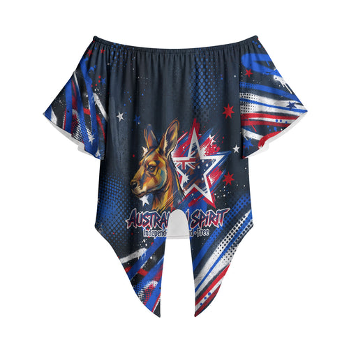 Australian National Flag Day Off Shoulder Wrap Waist Top Kangaroo Mascot and Country Map