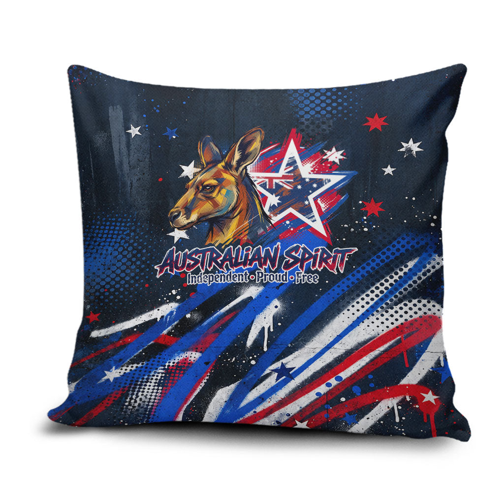 Australian National Flag Day Pillow Cover Kangaroo Mascot and Country Map