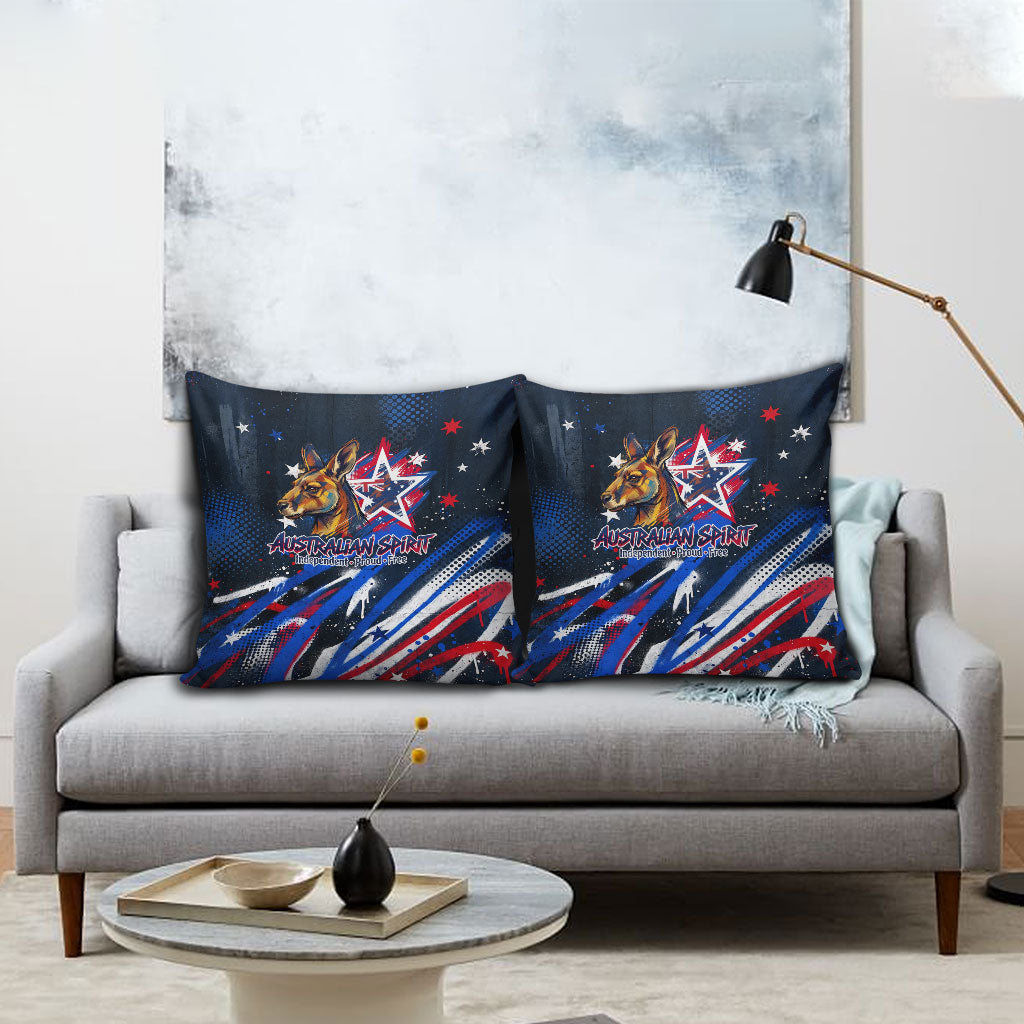 Australian National Flag Day Pillow Cover Kangaroo Mascot and Country Map