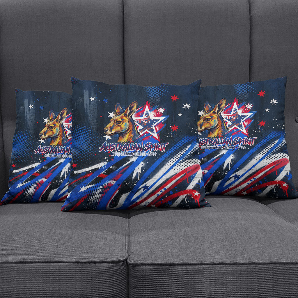 Australian National Flag Day Pillow Cover Kangaroo Mascot and Country Map