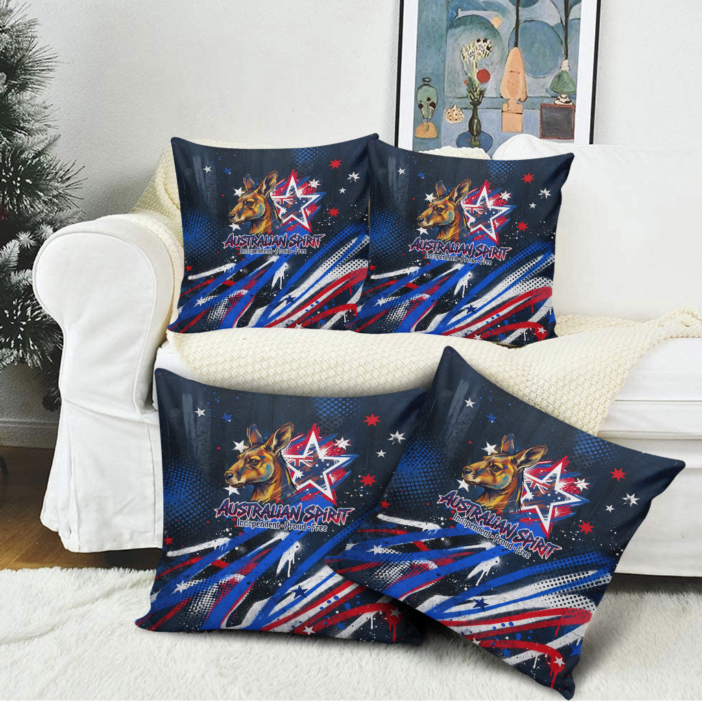 Australian National Flag Day Pillow Cover Kangaroo Mascot and Country Map
