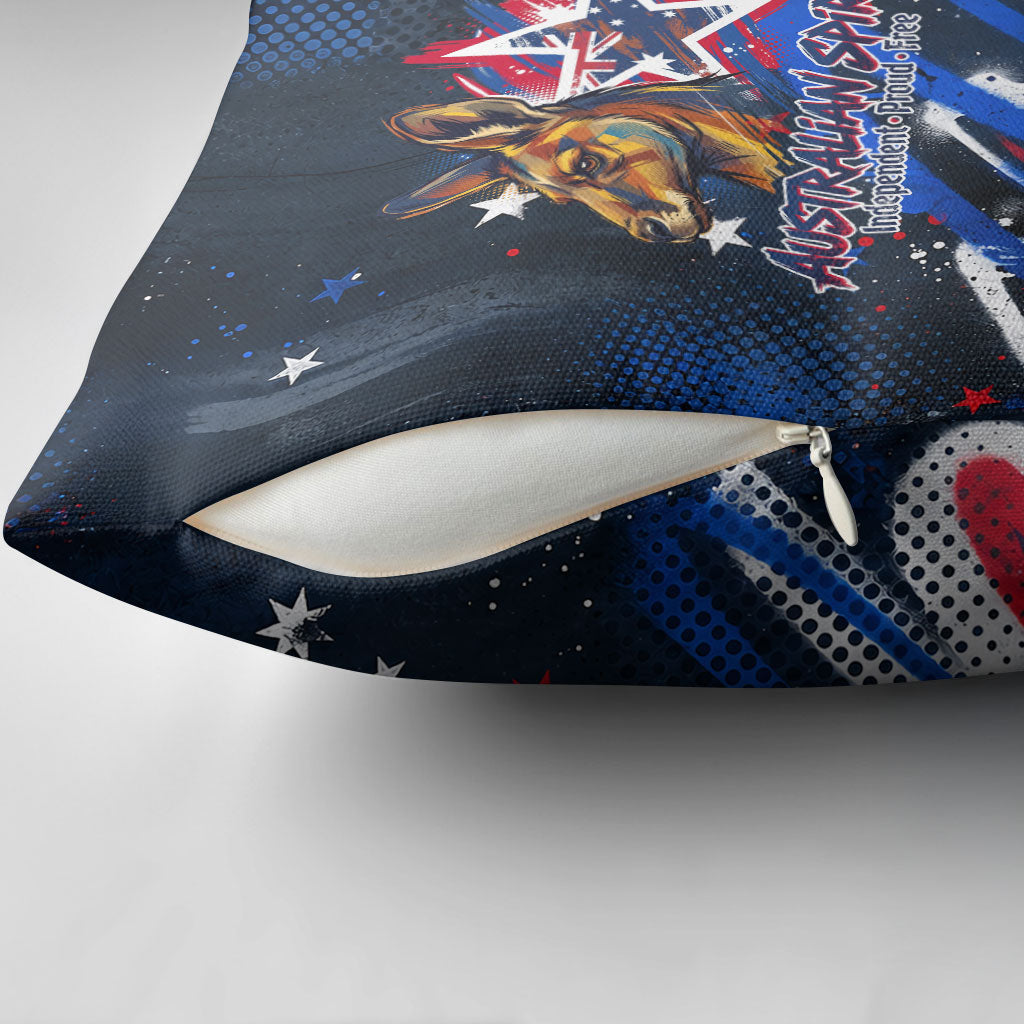 Australian National Flag Day Pillow Cover Kangaroo Mascot and Country Map