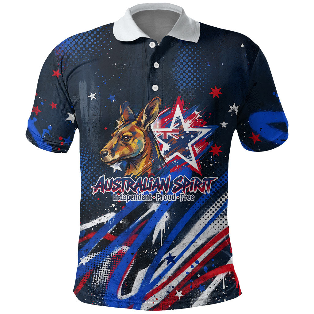 Australian National Flag Day Polo Shirt Kangaroo Mascot and Country Map