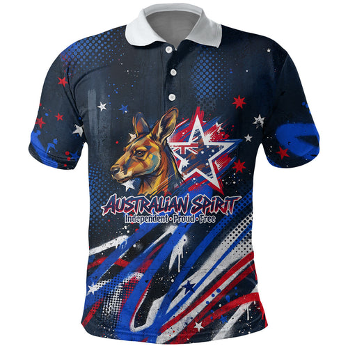 Australian National Flag Day Polo Shirt Kangaroo Mascot and Country Map