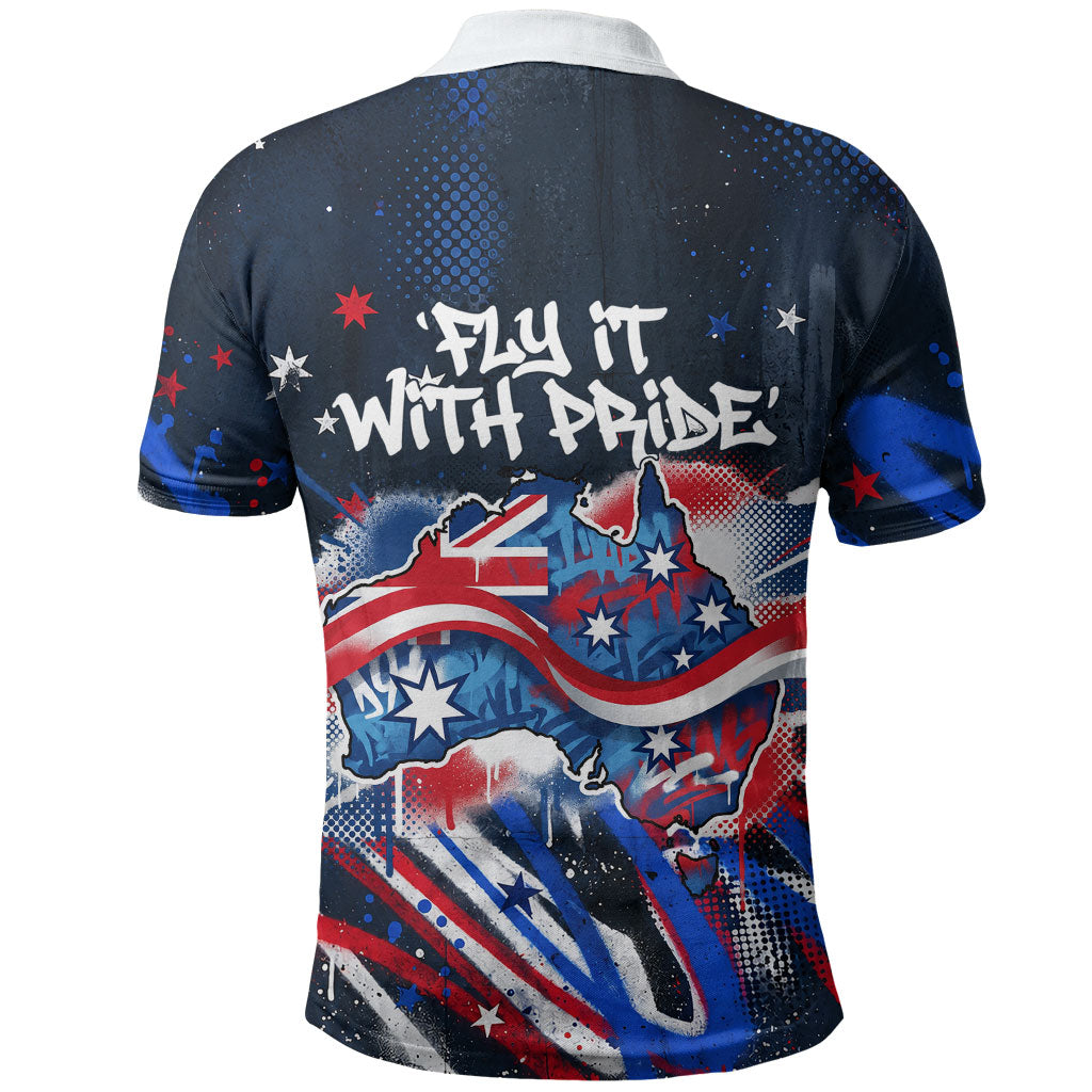 Australian National Flag Day Polo Shirt Kangaroo Mascot and Country Map