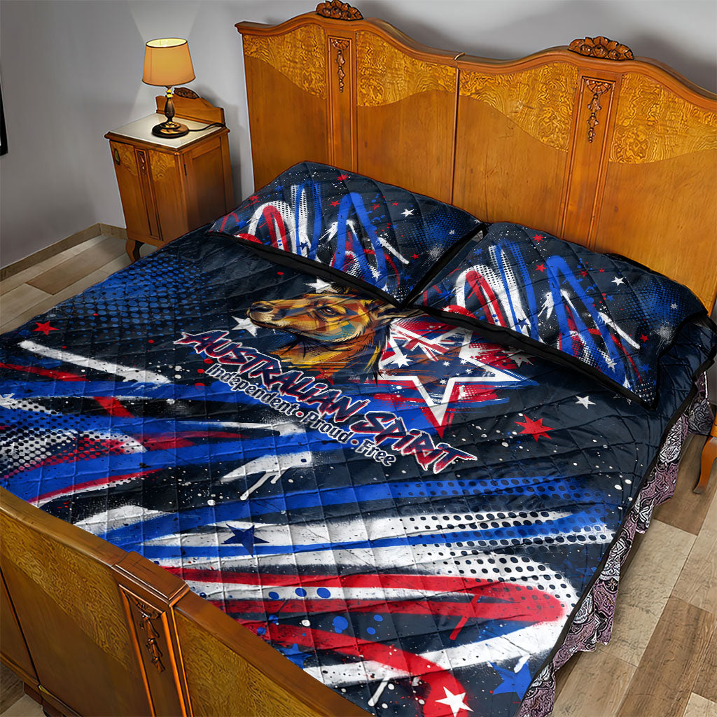 Australian National Flag Day Quilt Bed Set Kangaroo Mascot and Country Map