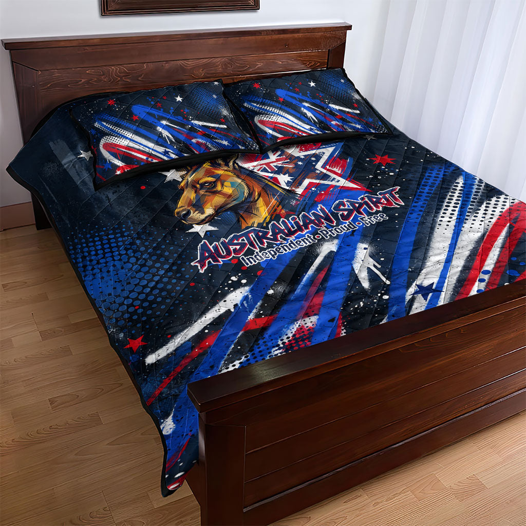 Australian National Flag Day Quilt Bed Set Kangaroo Mascot and Country Map