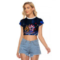 Australian National Flag Day Raglan Cropped T Shirt Kangaroo Mascot and Country Map
