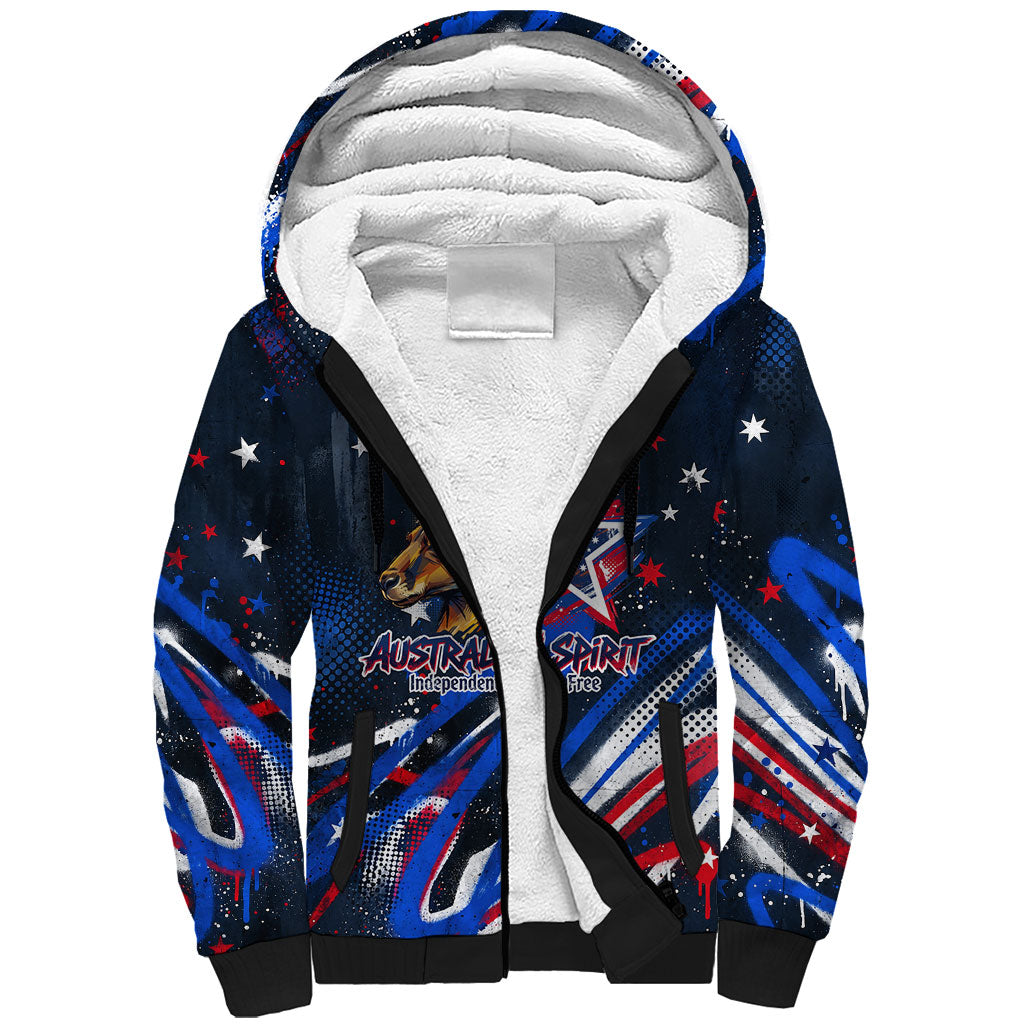 Australian National Flag Day Sherpa Hoodie Kangaroo Mascot and Country Map