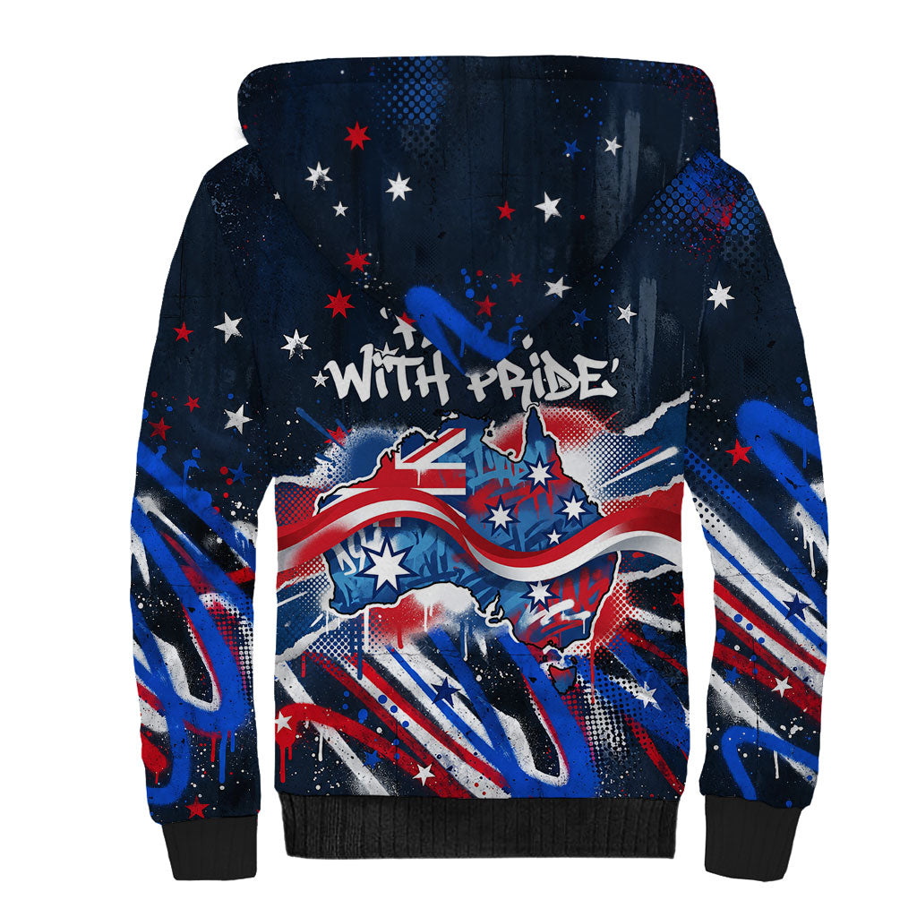 Australian National Flag Day Sherpa Hoodie Kangaroo Mascot and Country Map