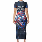Australian National Flag Day Short Sleeve Bodycon Dress Kangaroo Mascot and Country Map