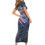 Australian National Flag Day Short Sleeve Bodycon Dress Kangaroo Mascot and Country Map