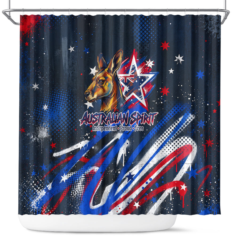 Australian National Flag Day Shower Curtain Kangaroo Mascot and Country Map