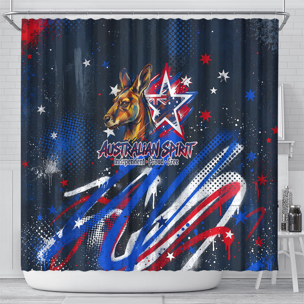 Australian National Flag Day Shower Curtain Kangaroo Mascot and Country Map