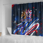 Australian National Flag Day Shower Curtain Kangaroo Mascot and Country Map