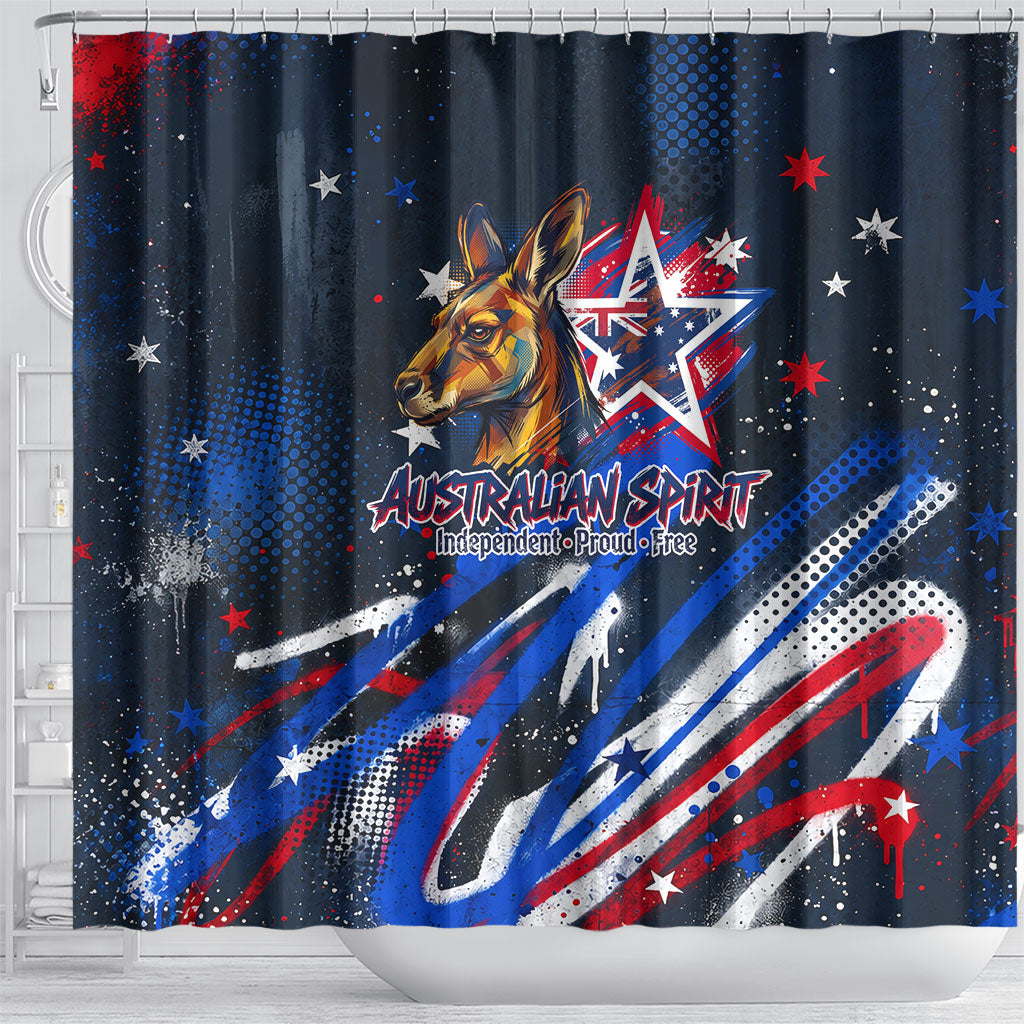 Australian National Flag Day Shower Curtain Kangaroo Mascot and Country Map