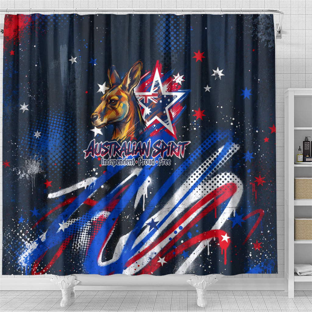 Australian National Flag Day Shower Curtain Kangaroo Mascot and Country Map