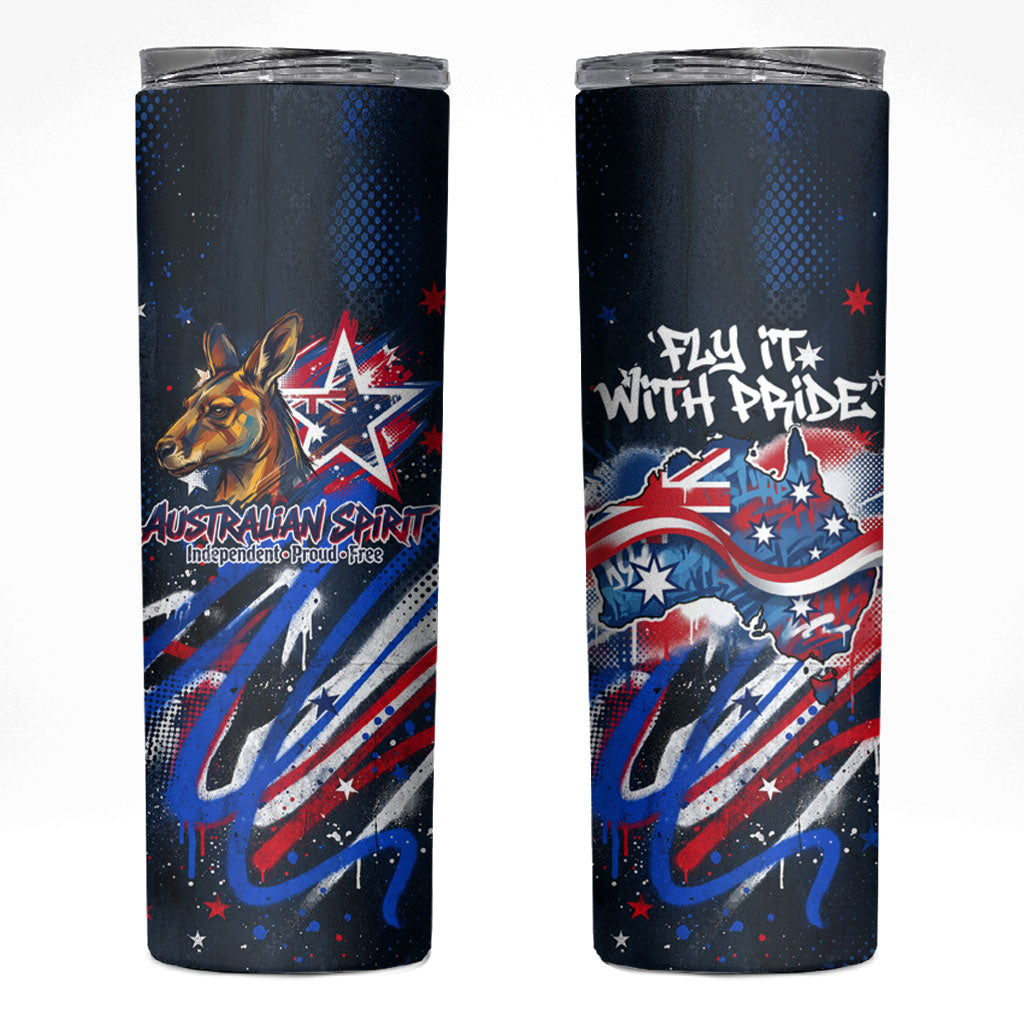Australian National Flag Day Skinny Tumbler Kangaroo Mascot and Country Map