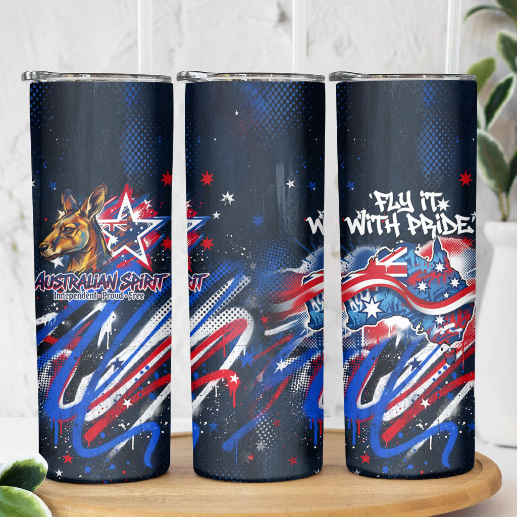 Australian National Flag Day Skinny Tumbler Kangaroo Mascot and Country Map