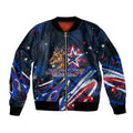 Australian National Flag Day Sleeve Zip Bomber Jacket Kangaroo Mascot and Country Map