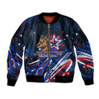 Australian National Flag Day Sleeve Zip Bomber Jacket Kangaroo Mascot and Country Map