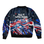 Australian National Flag Day Sleeve Zip Bomber Jacket Kangaroo Mascot and Country Map