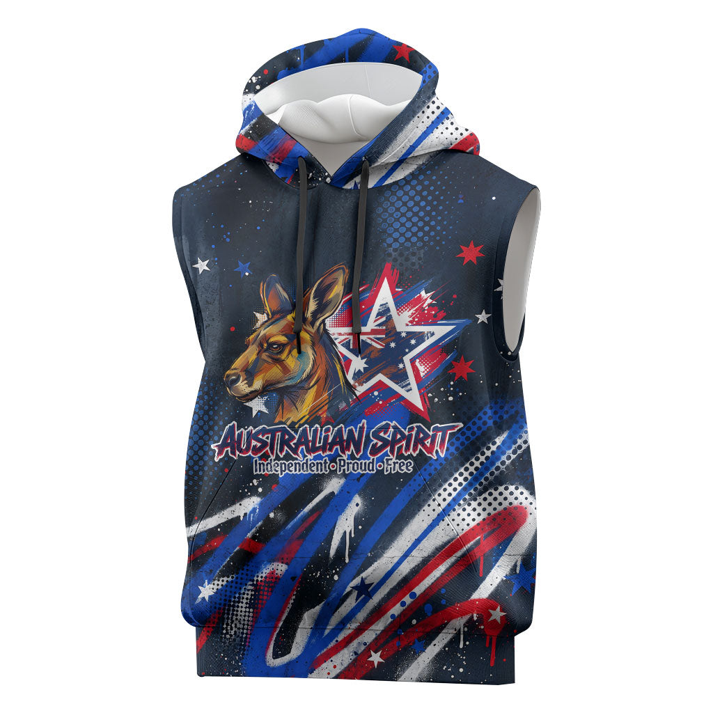 Australian National Flag Day Sleeveless Hoodie Kangaroo Mascot and Country Map