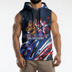 Australian National Flag Day Sleeveless Hoodie Kangaroo Mascot and Country Map