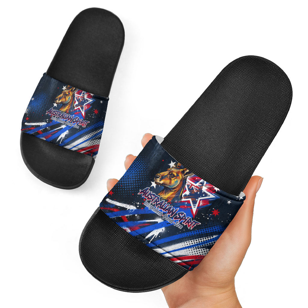 Australian National Flag Day Slide Sandals Kangaroo Mascot and Country Map