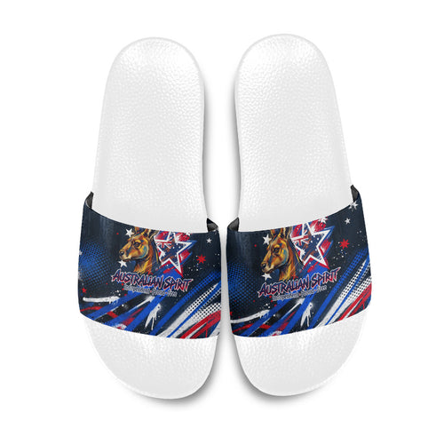 Australian National Flag Day Slide Sandals Kangaroo Mascot and Country Map