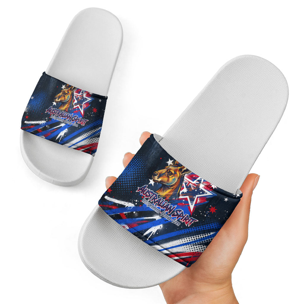 Australian National Flag Day Slide Sandals Kangaroo Mascot and Country Map