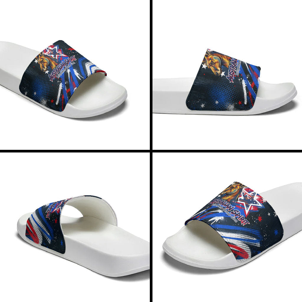 Australian National Flag Day Slide Sandals Kangaroo Mascot and Country Map