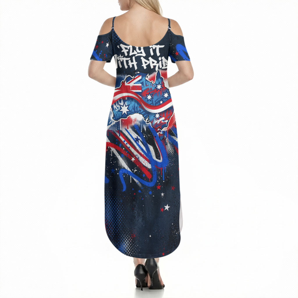 Australian National Flag Day Summer Maxi Dress Kangaroo Mascot and Country Map