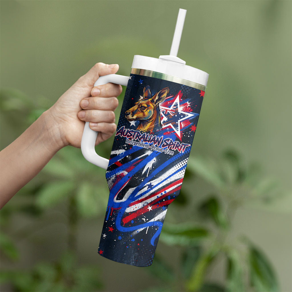 Australian National Flag Day Tumbler With Handle Kangaroo Mascot and Country Map