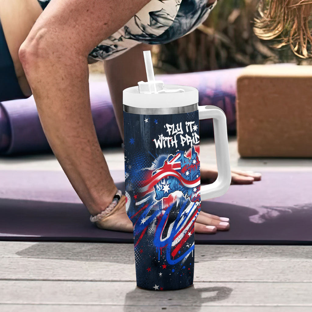 Australian National Flag Day Tumbler With Handle Kangaroo Mascot and Country Map