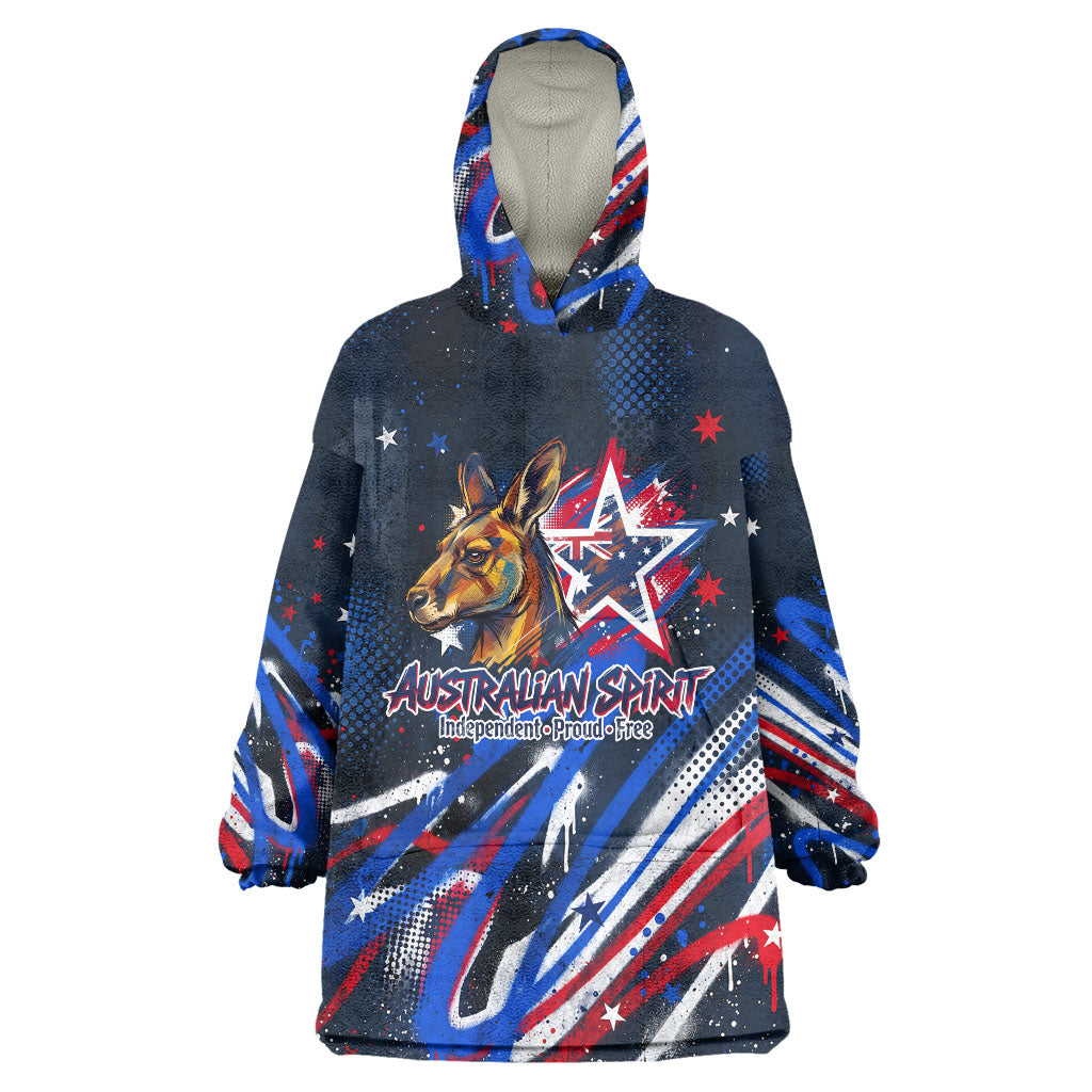 Australian National Flag Day Wearable Blanket Hoodie Kangaroo Mascot and Country Map