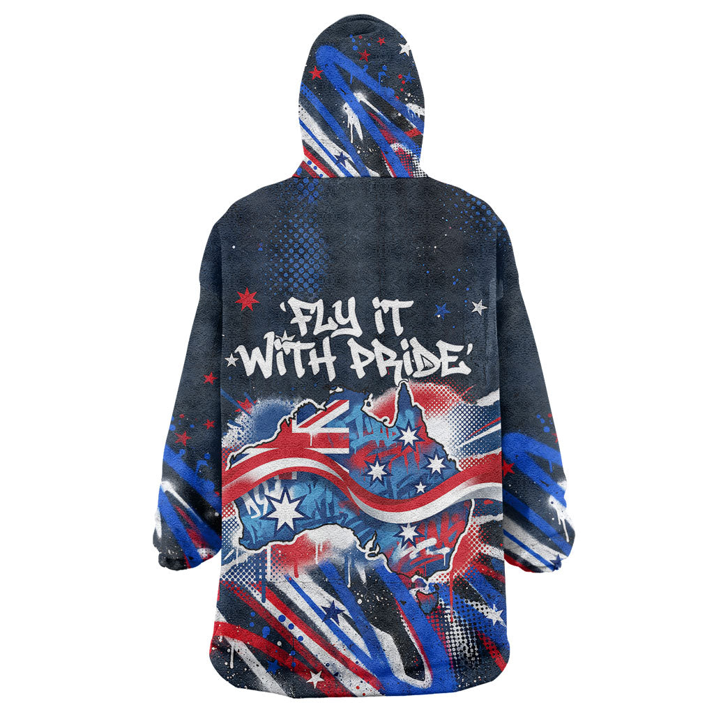 Australian National Flag Day Wearable Blanket Hoodie Kangaroo Mascot and Country Map