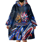 Australian National Flag Day Wearable Blanket Hoodie Kangaroo Mascot and Country Map