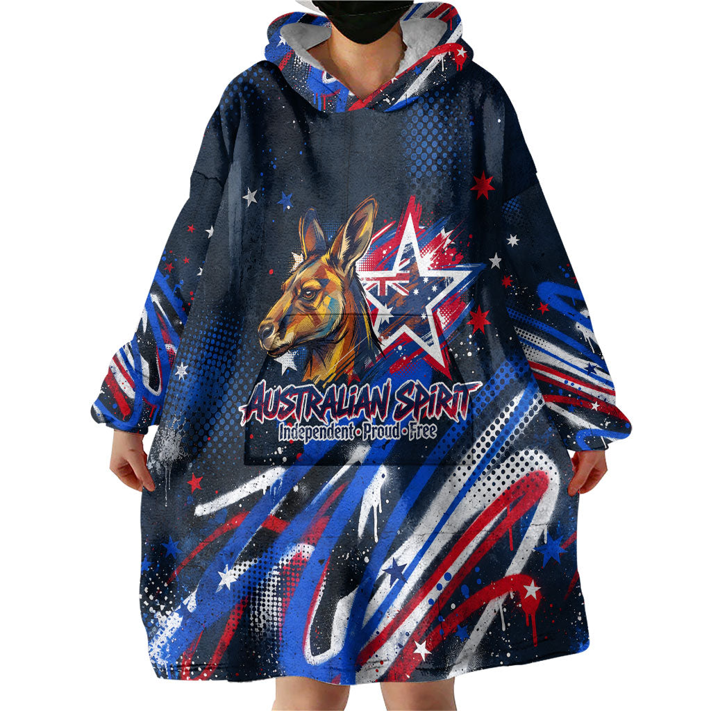 Australian National Flag Day Wearable Blanket Hoodie Kangaroo Mascot and Country Map