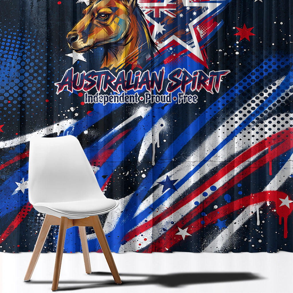 Australian National Flag Day Window Curtain Kangaroo Mascot and Country Map