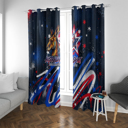 Australian National Flag Day Window Curtain Kangaroo Mascot and Country Map