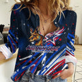 Australian National Flag Day Women Casual Shirt Kangaroo Mascot and Country Map
