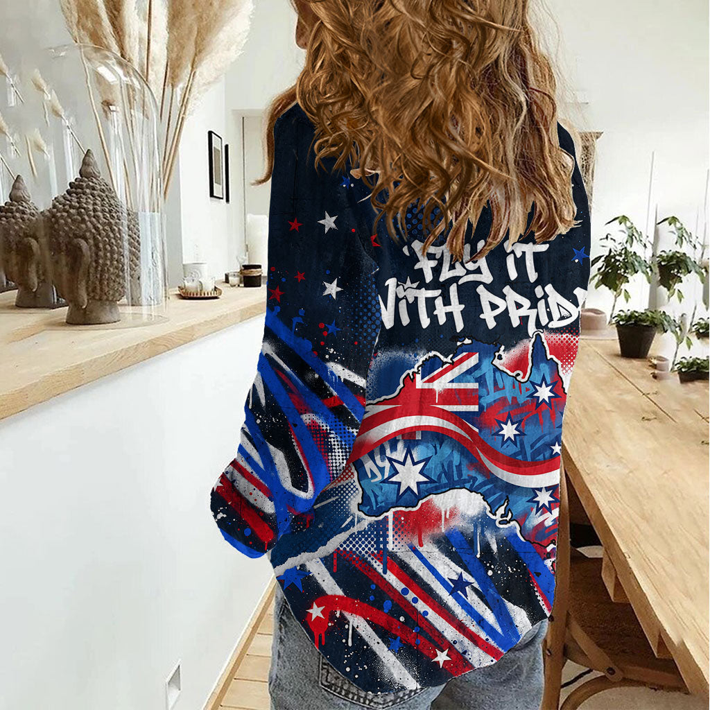 Australian National Flag Day Women Casual Shirt Kangaroo Mascot and Country Map