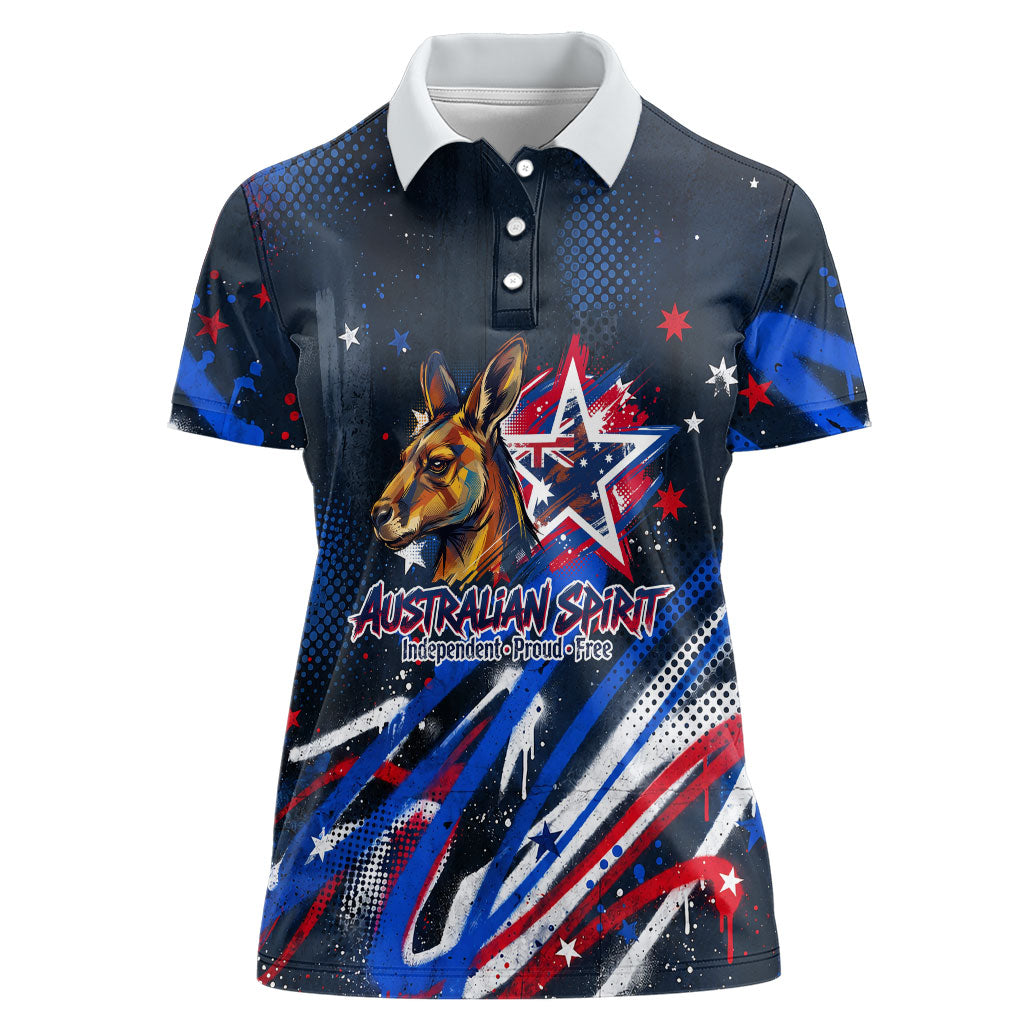 Australian National Flag Day Women Polo Shirt Kangaroo Mascot and Country Map