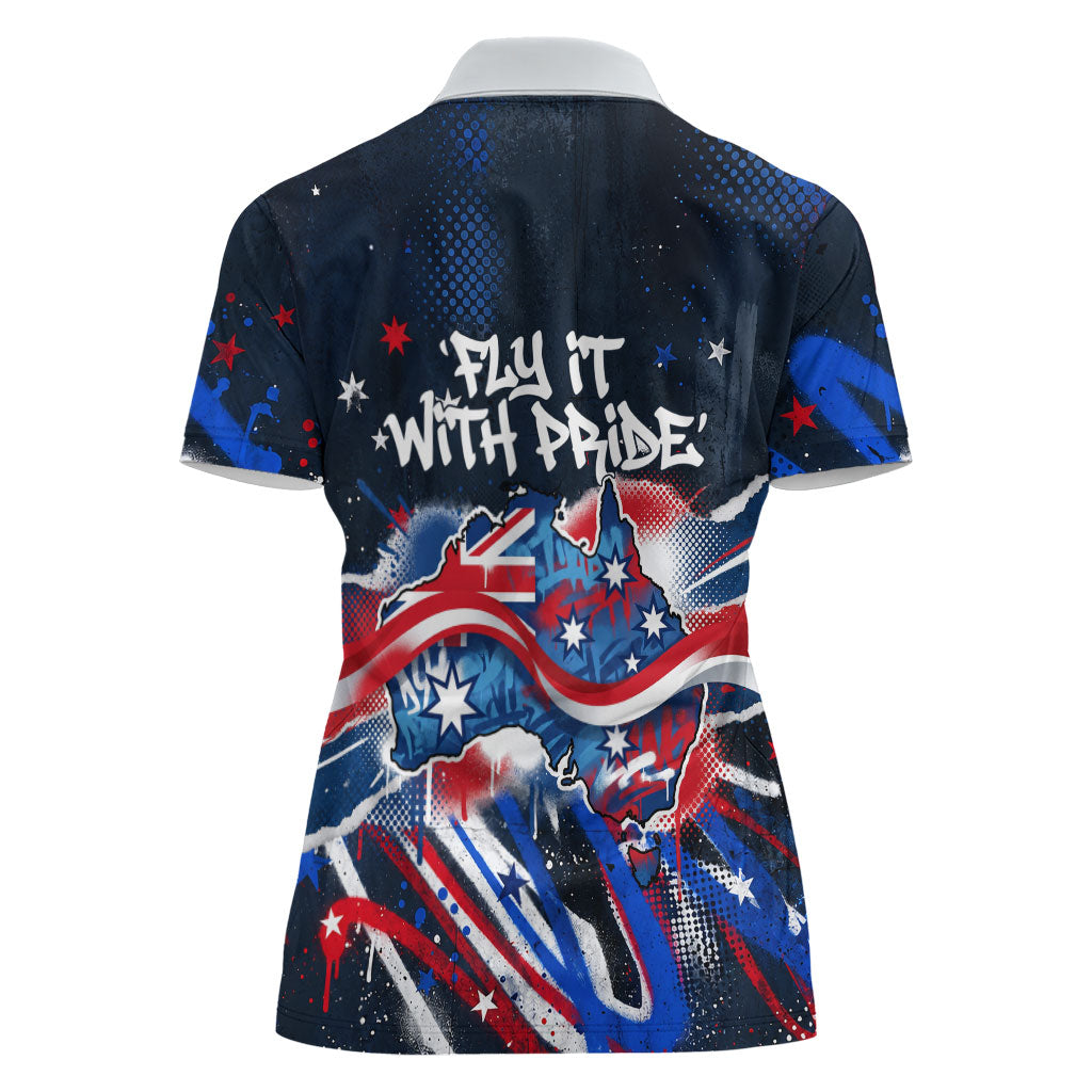 Australian National Flag Day Women Polo Shirt Kangaroo Mascot and Country Map