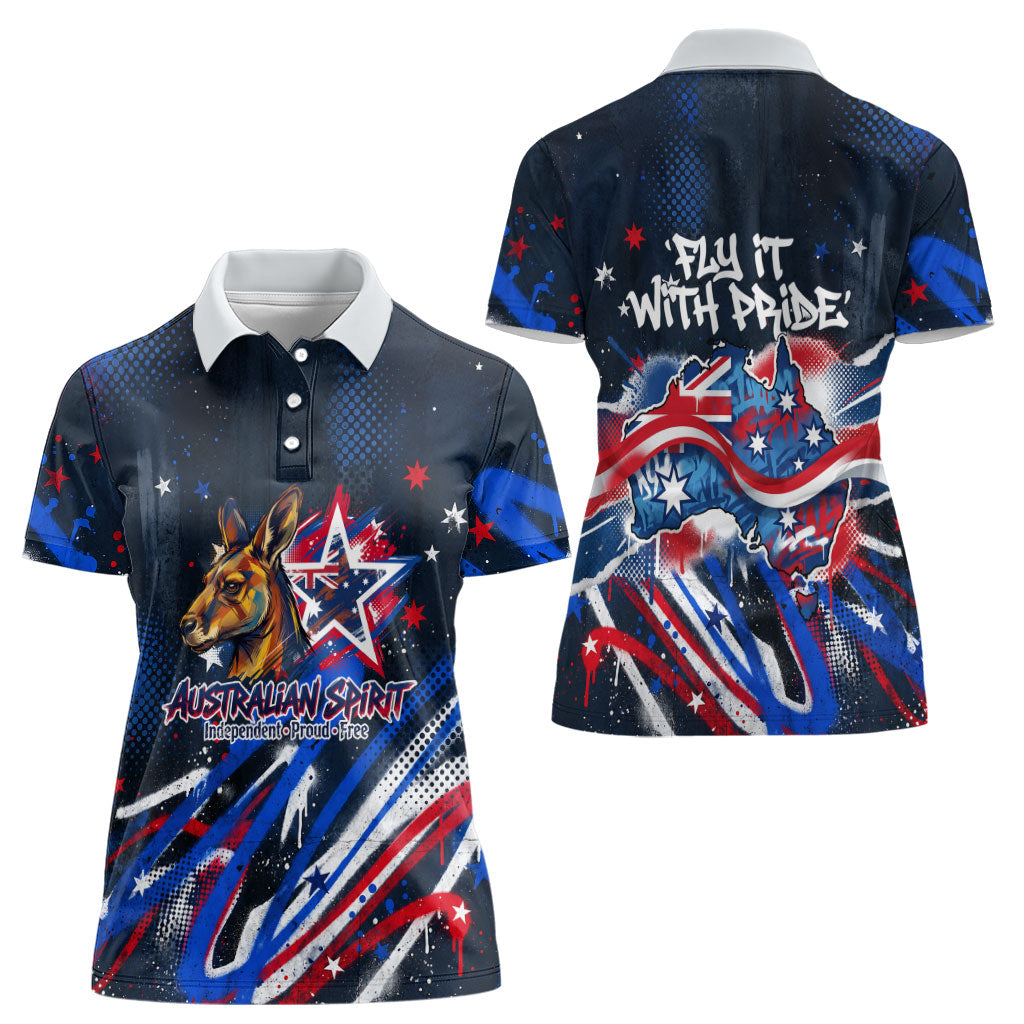 Australian National Flag Day Women Polo Shirt Kangaroo Mascot and Country Map