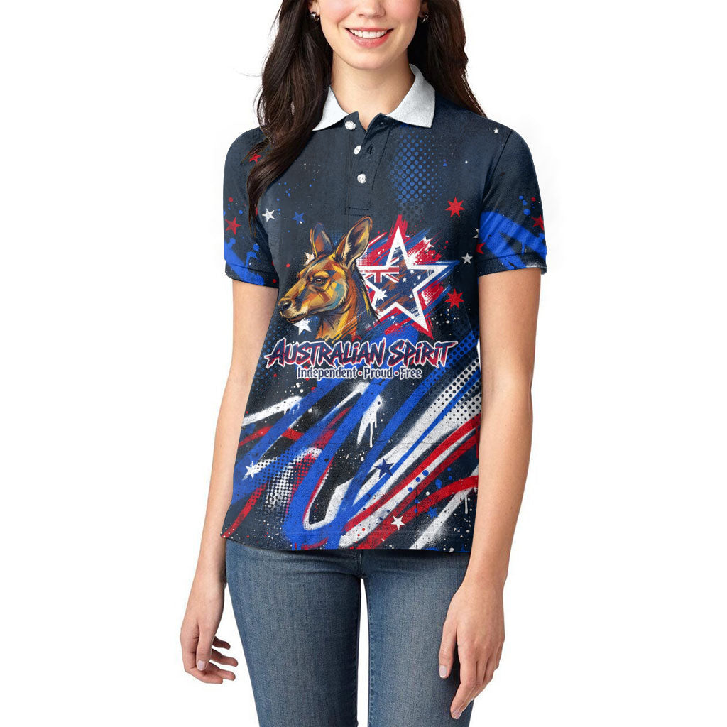 Australian National Flag Day Women Polo Shirt Kangaroo Mascot and Country Map